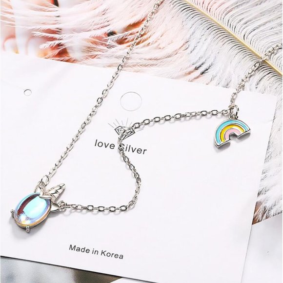 NEW 925 Sterling Silver Moonstone Unicorn Necklace - Picture 8 of 9